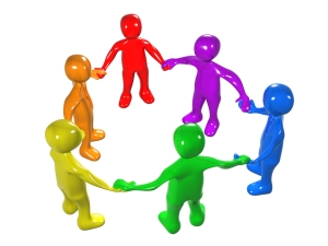 Diverse Circle Of Colorful People Holding Hands, Symbolizing Teamwork, Friendship, Support And Unity Clipart Illustration Graphic